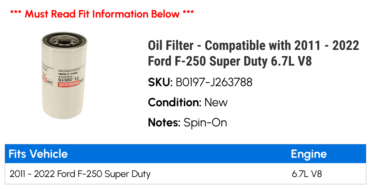 Filter - Compatible with 2011 - 2022 Ford F-250 Sizeuper Duty 6.7L V8 2012 2013 2014 2015 2016 2017 2018 2019 2020 2021
