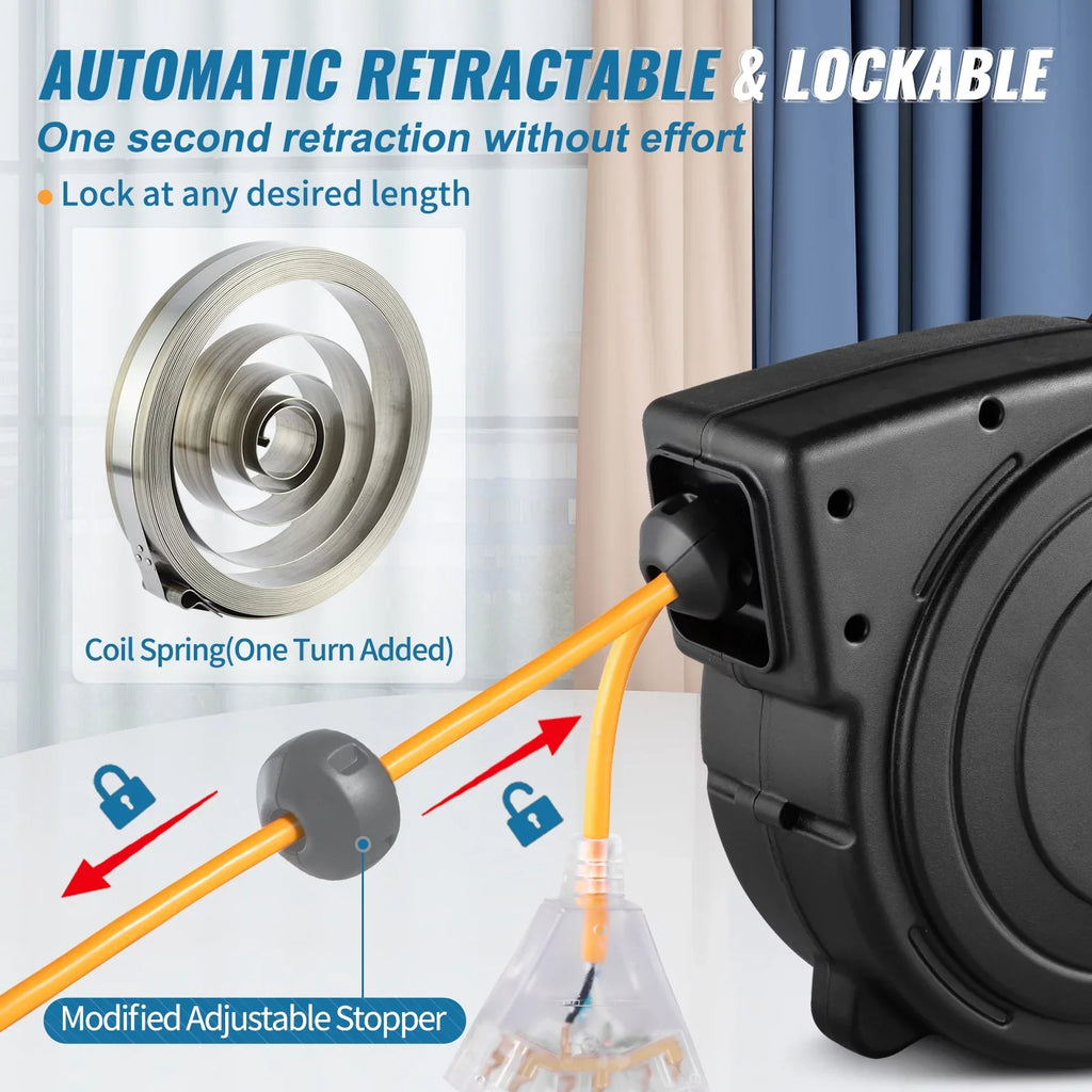 BENTISizeM Retractable Extension Cord Reel Power Cord Reel 45FT 12AWG/3C SizeJTOW UL