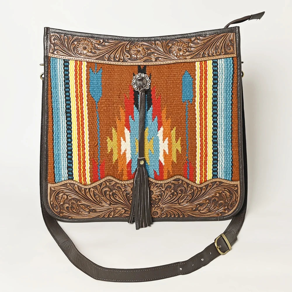 OH OHLAY OHA115 HOBO Hand Tooled Upcycled Wool  Genuine Leather women bag western handbag purse