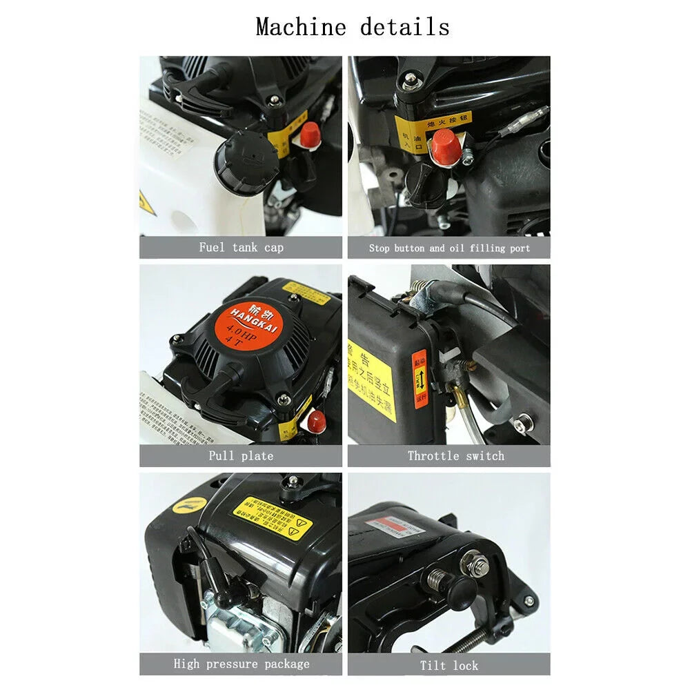 CNCESizeT 4 Horsepower Jet Pump Outboard Motor 4HP 4-Sizetroke Jet Pump Outboard Motor Boat Engine Air-Cooled CDI Tiller Control