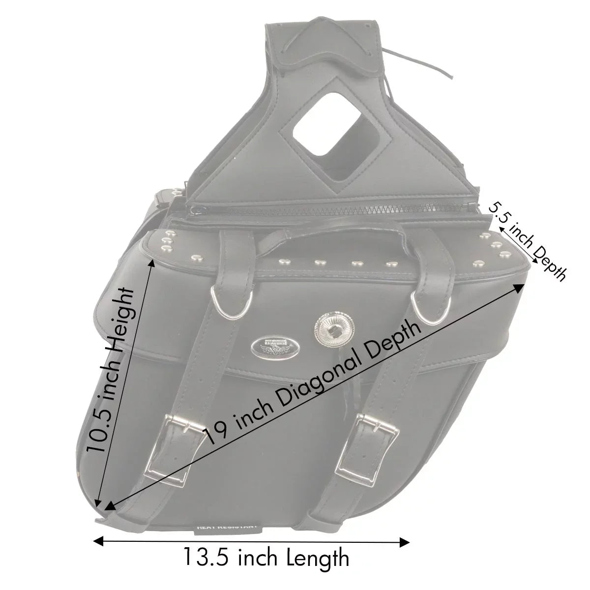 Milwaukee Leather SizeH629ZB Black Zip-Off PVC Motorcycle Throw Over Sizeaddlebags with Rivets