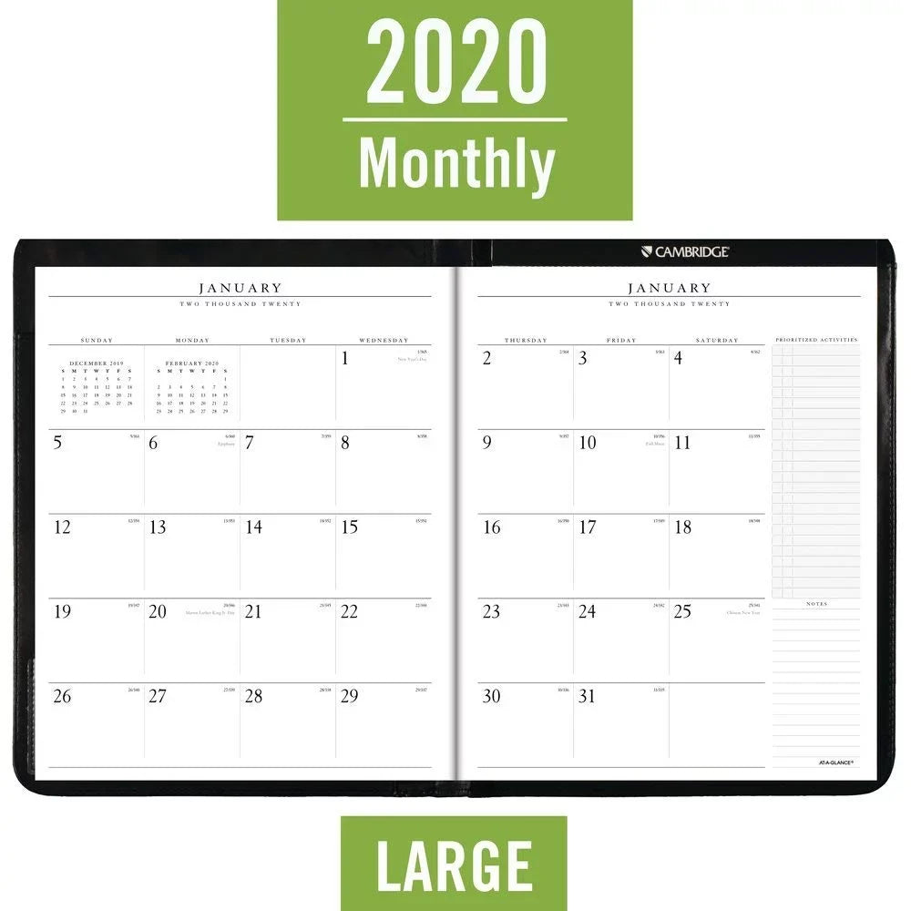 AT-A-GLANCE® Executive 13-Month Monthly Padfolio, 9" x 11", Black, January 2020 to January 2021