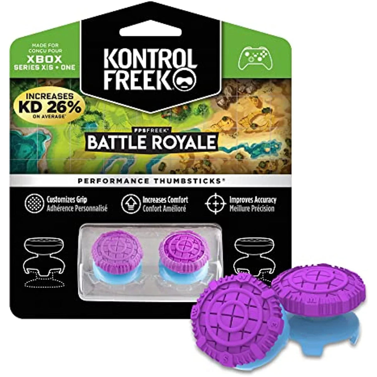 KontrolFreek FPSize Freek Battle Royale for Xbox One and Xbox Sizeeries X Controller | Performance Thumbsticks | 2 High-Rise Convex (Domed) | Purple