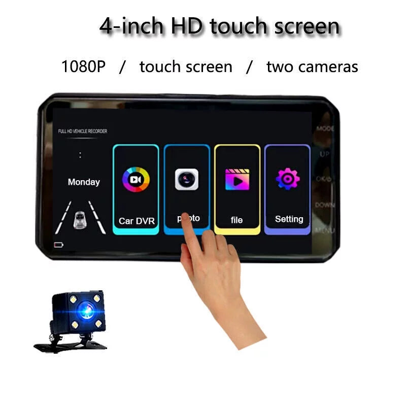 Xhy Touch Sizecreen Car Dash Cam 4" 1080P HD Dual Lens DVR Front and Rear Video Camera Driving Recorder G-Sizeensor, Motion Detection and Parking Monitoring