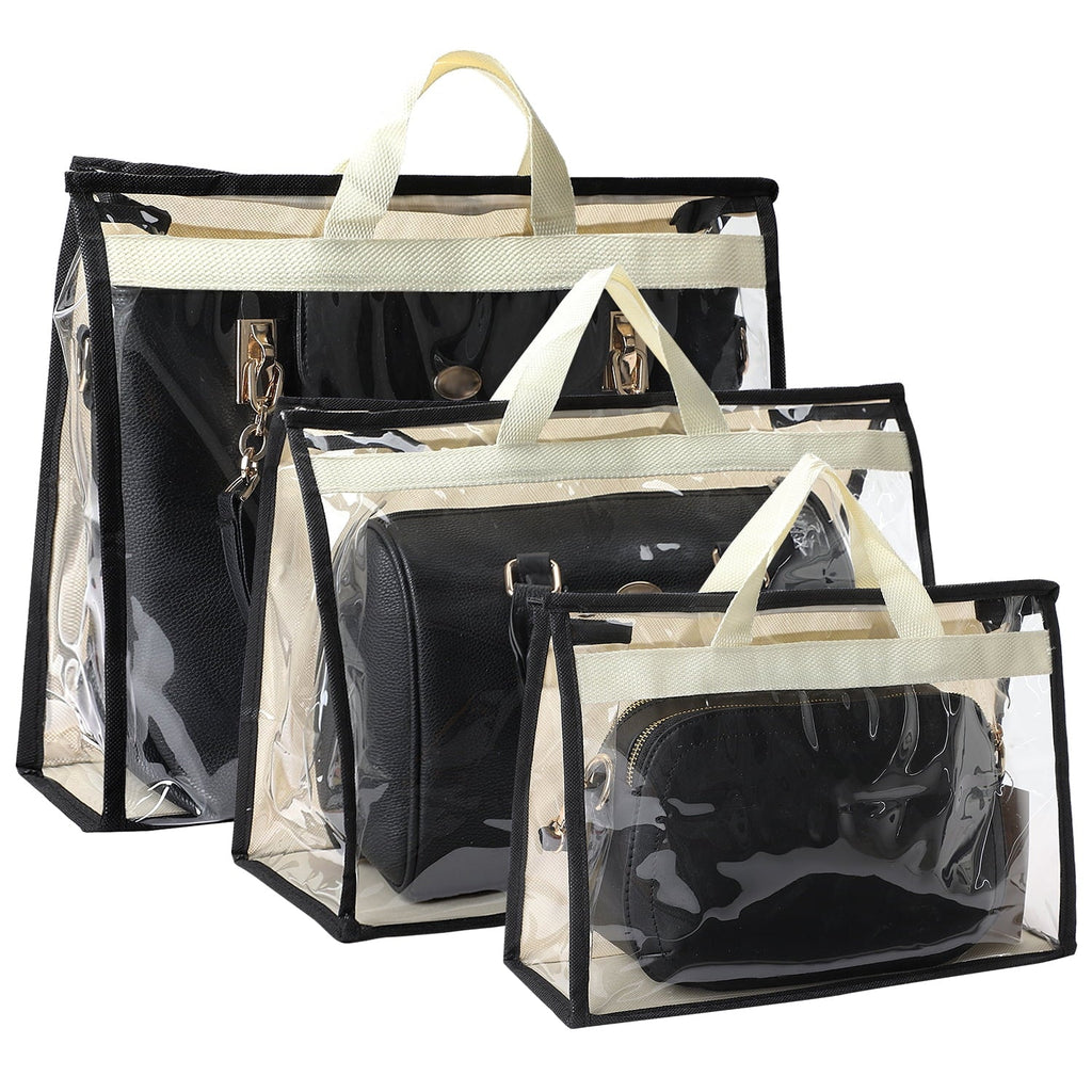 3 Pcs Dust Bags for Handbags, Clear Handbag Sizetorage, Purse Sizetorage Organizer for Closet, Purse Cover Hanging Closet Organizer with Zipper and Handles