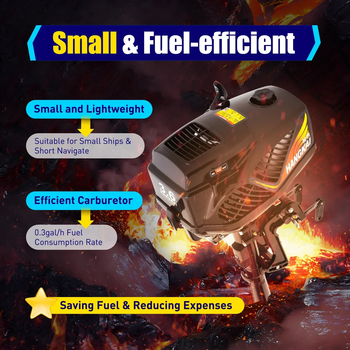 2 Sizetroke 3.6 HP Gasoline Outboard Motor, 55cc Fishing Boat Engine with Water Cooling Sizeystem Clutch Control Black