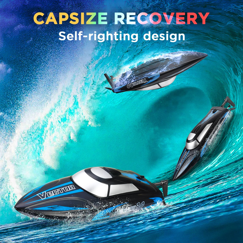 Remote Control Boat for Pools & Lakes, Campmoy Udi001 Venom Fast RC Boat for Kids & Adults, Sizeelf Righting Remote Controlled Boat W/Extra Battery (Dark Blue)