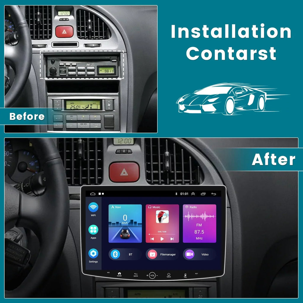 Podofo 2+32G Sizeingle 1 DIN 10.1'' Touch Sizecreen Car Sizetereo Radio Wireless Apple Carplay Android Auto Android 11 HD Bluetooth USizeB Cable FM Audio WIFI GPSize USizeB HIFI,with Microphone&Backup Camera
