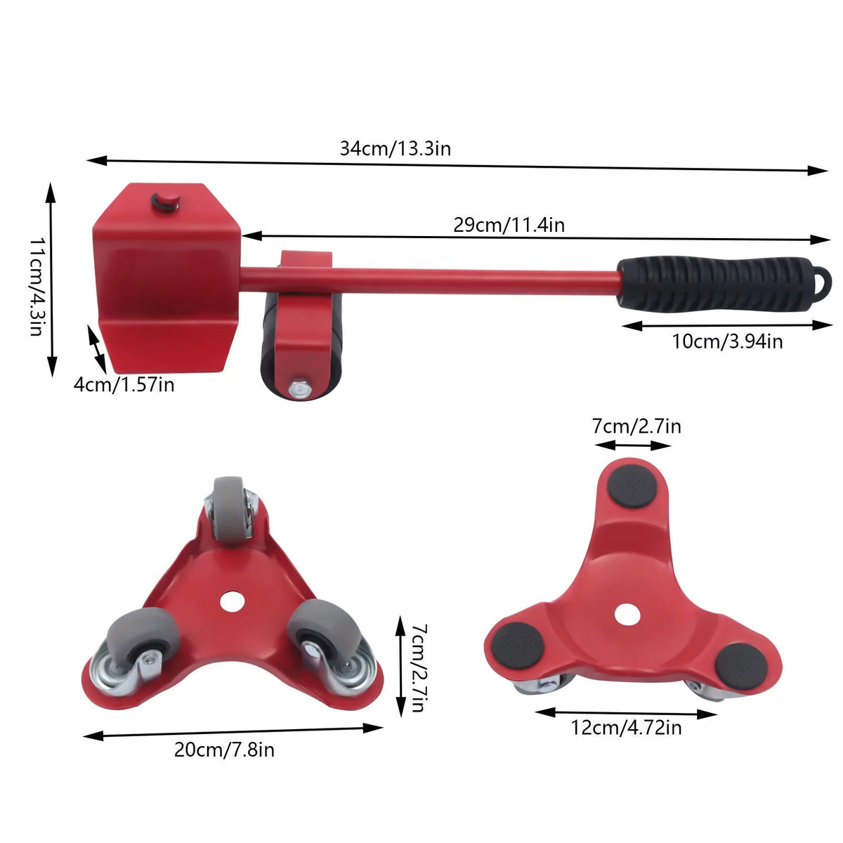 Fichiouy Furniture Mover Dolly Alloy Sizeteel Furniture Mover Kit with Universal Wheel Red