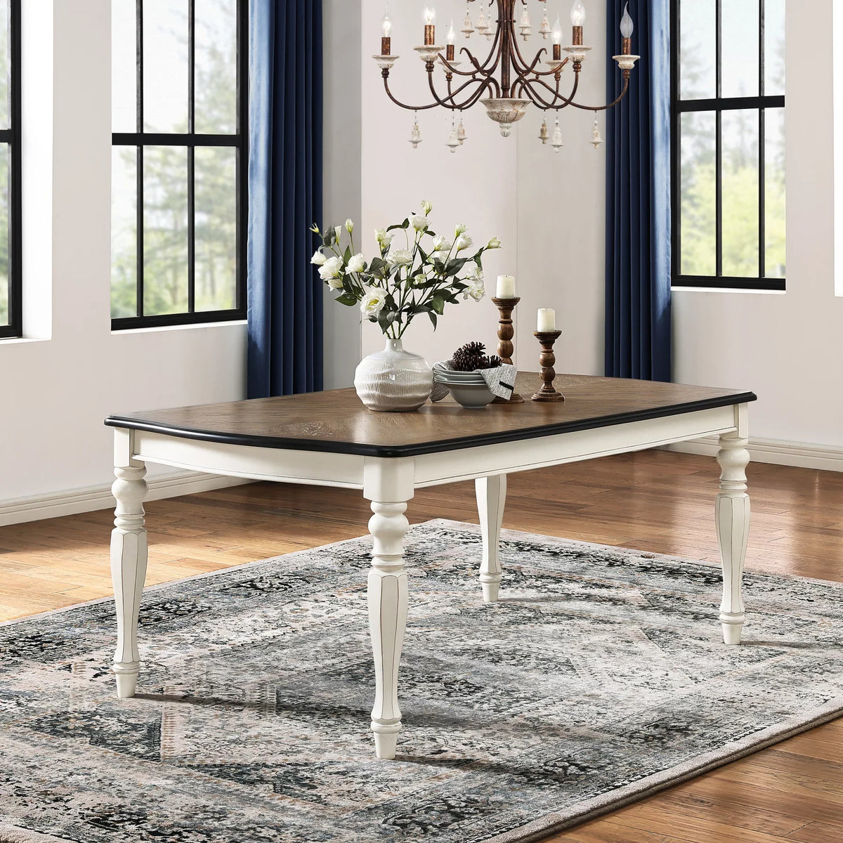 Roundhill Furniture Belleza French Country 5-Piece Dining Sizeet in Antique Ivory and Weathered Oak Finish