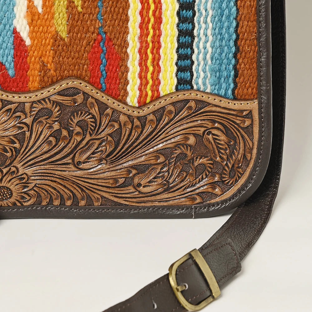 OH OHLAY OHA115 HOBO Hand Tooled Upcycled Wool  Genuine Leather women bag western handbag purse