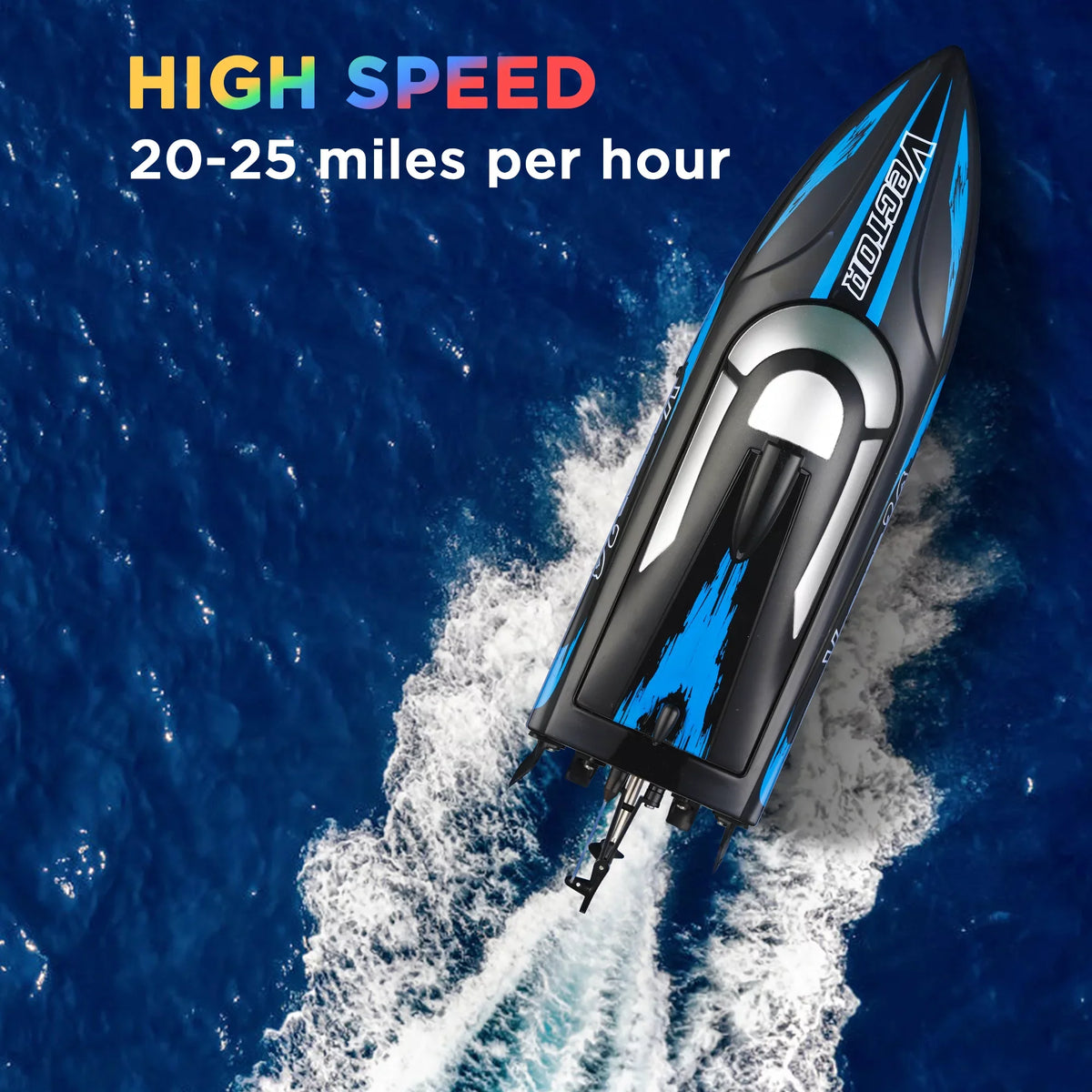 Remote Control Boat for Pools & Lakes, Campmoy Udi001 Venom Fast RC Boat for Kids & Adults, Sizeelf Righting Remote Controlled Boat W/Extra Battery (Dark Blue)