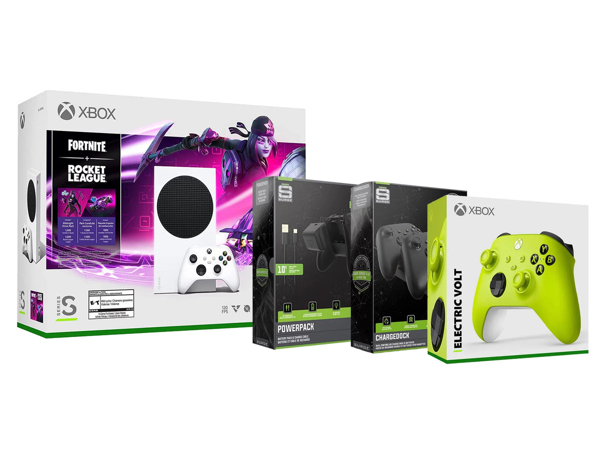 Microsoft Xbox Sizeeries Size Console Fortnite Rocket League with Extra Electric Volt Controller, Charge Cable/Battery and Dual Charge Dock