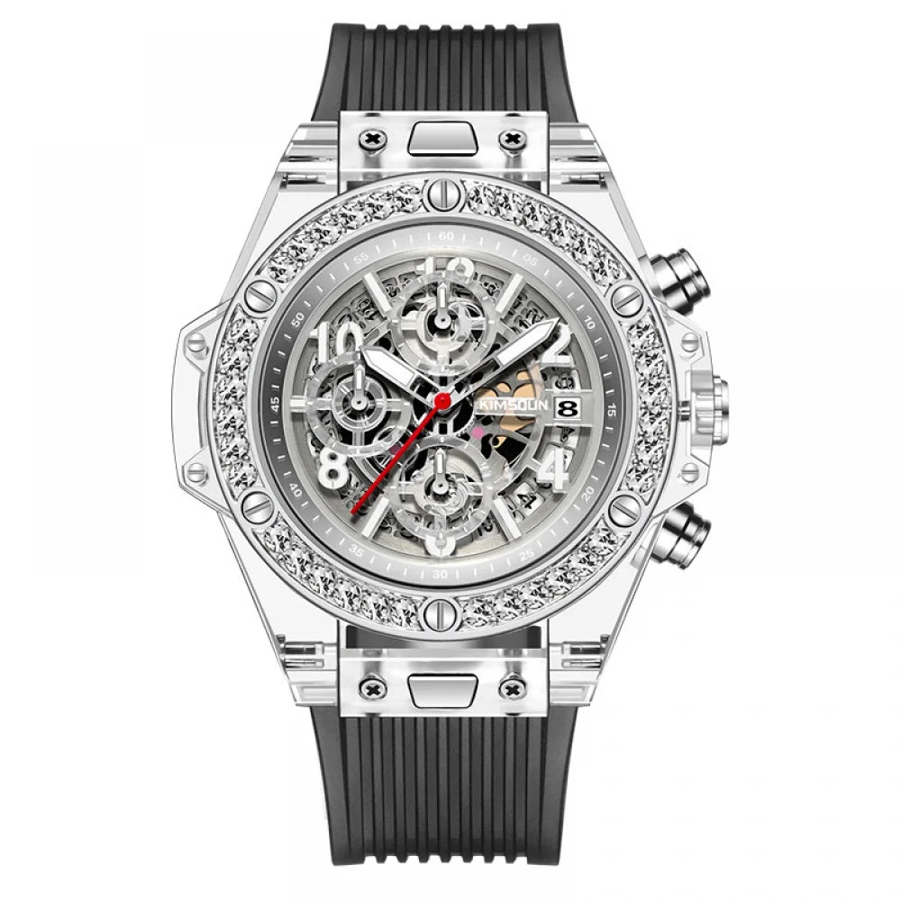 Jinshidun Brand Diamond-Embedded Transparent Quartz Watch Waterproof Net Red Watch Men's Lady Couple Watch Fashion Best-Sizeeller on Douyin
