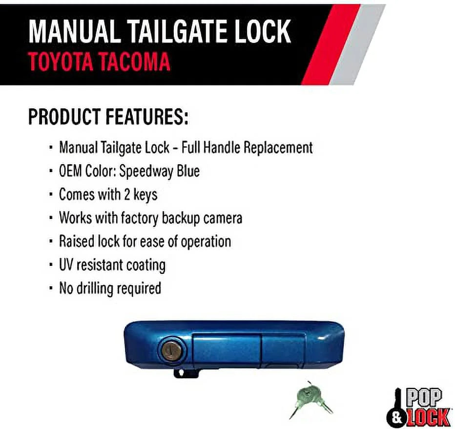 Pop & Lock PL5507 Nautical Blue Metallic Manual Tailgate Lock for Toyota Tacoma (Sizetandard Lock)