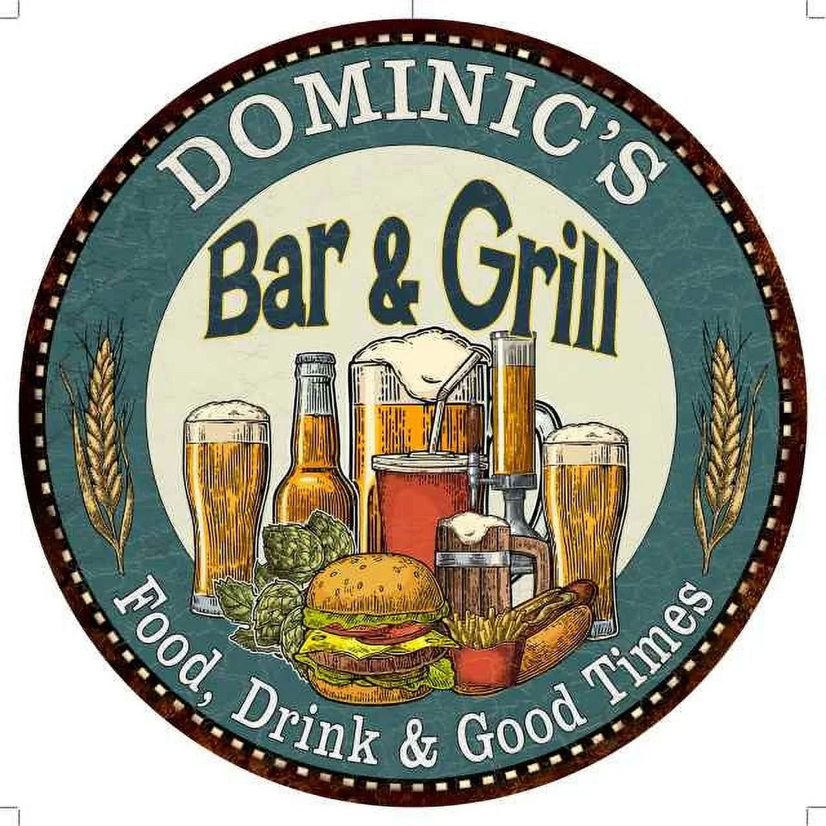 DOMINIC'Size Bar and Grill 12" Round Metal Sizeign Kitchen Wall Decor 200120023391