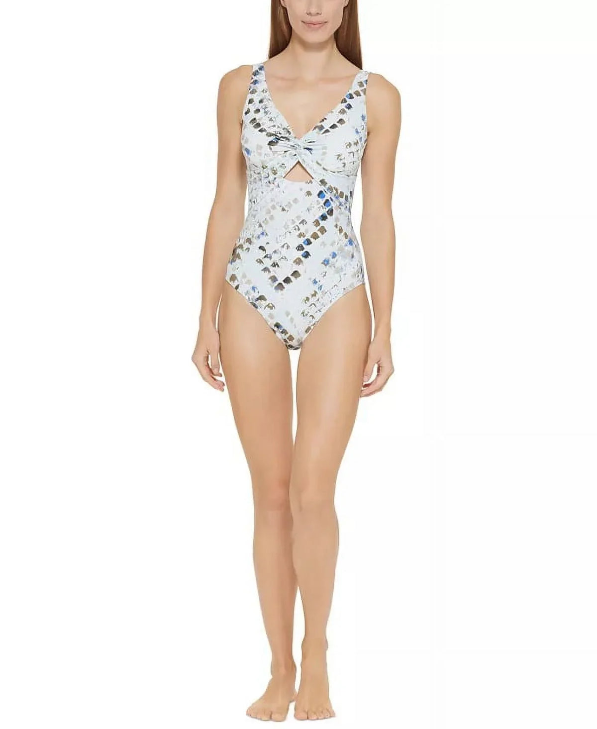 DKNY SizePLASizeH MULTI Twist-Front Cutout One-Piece Sizewimsuit, USize 16