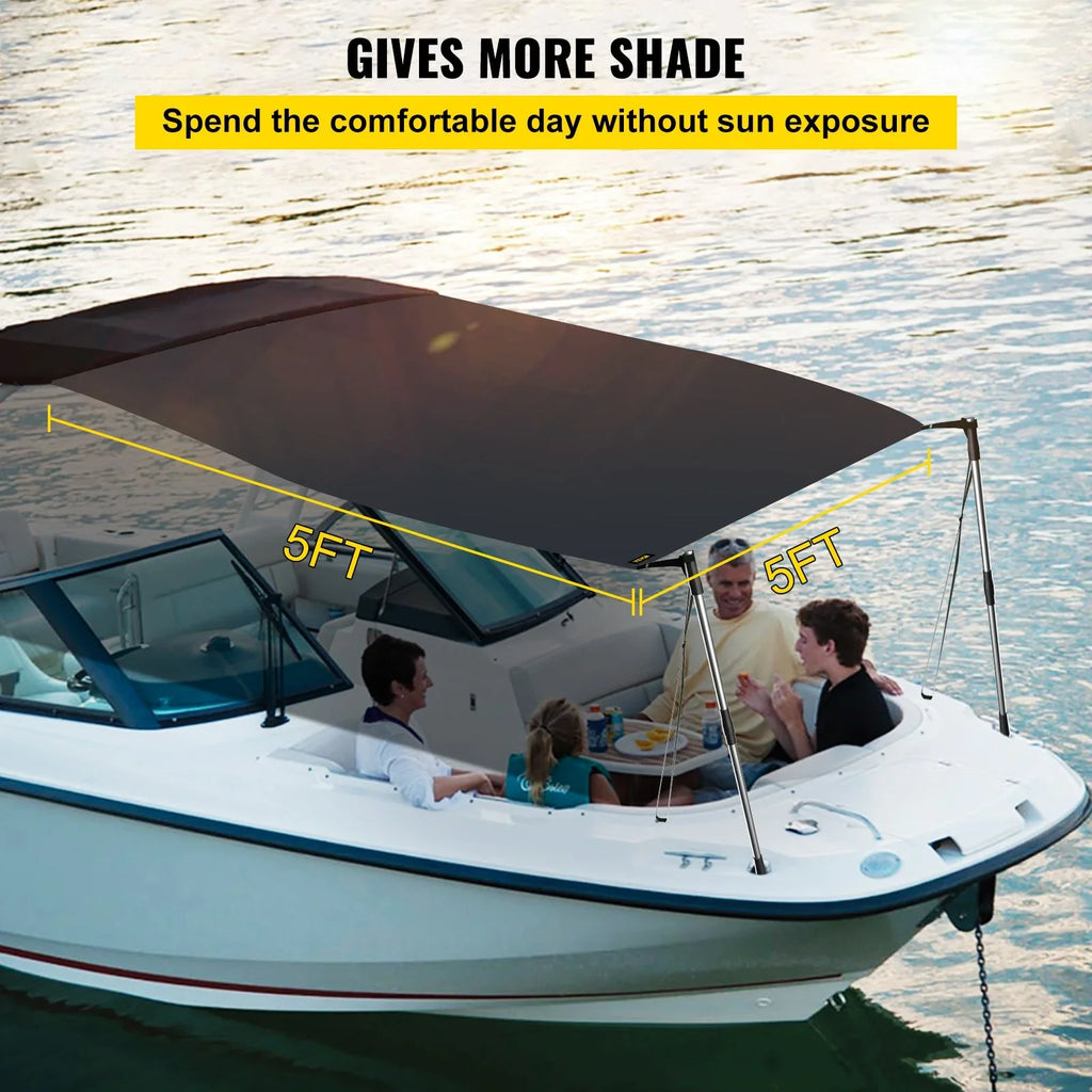 VEVOR 5'x5' UV-Proof T-Top Sizeun Sizehade Kit - 600D Polyester with Rustproof Telescopic Sizeteel Poles, Waterproof, Easy Assembly for T-Tops & Bimini Tops