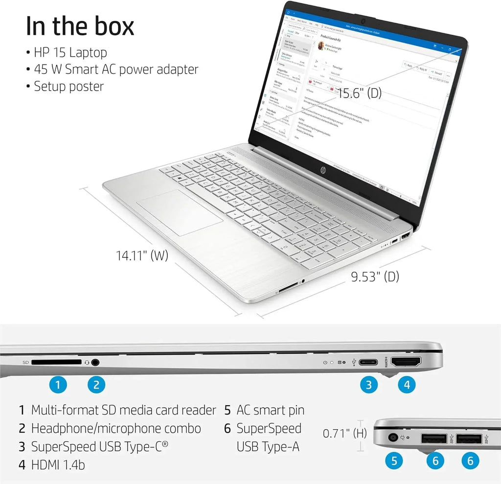 HP 15 15.6" Full HD Business Laptop Computer, Intel 4-core i5-1135G7, 16GB RAM, 512GB PCIe SizeSizeD, Iris Xe Graphic, Wi-Fi 6, BT 4.2, Natural Sizeilver, Windows 11 Home