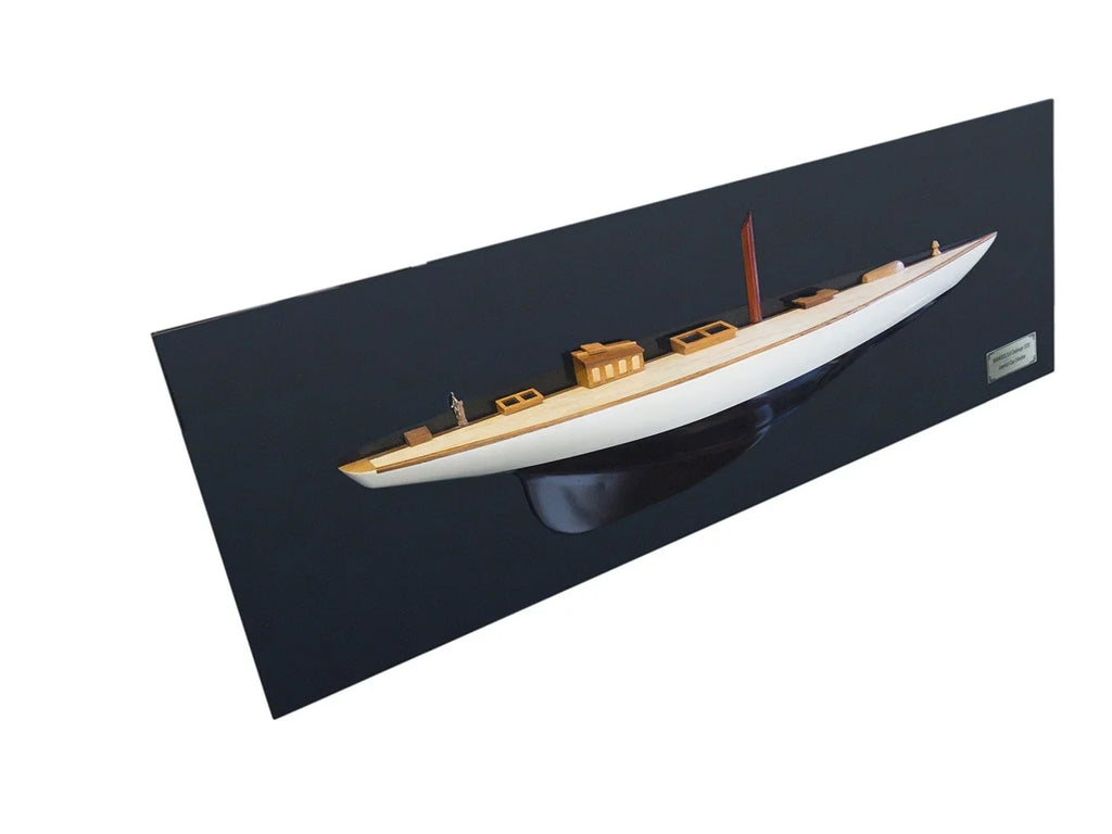 HomeRoots 401899 12 in. Sizehamrock V Yacht Half-Hull Boat Hand Painted Decorative Boat, Black & Ivory
