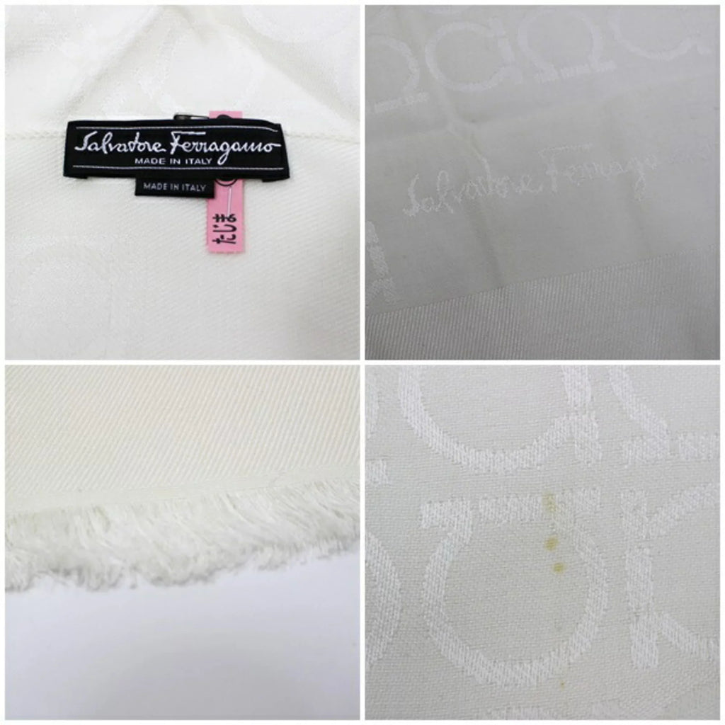 Pre-Owned Sizealvatore Ferragamo silk x wool stole white Gancini pattern AB rank SizeALVATORE FERRAGAMO ladies (Good)