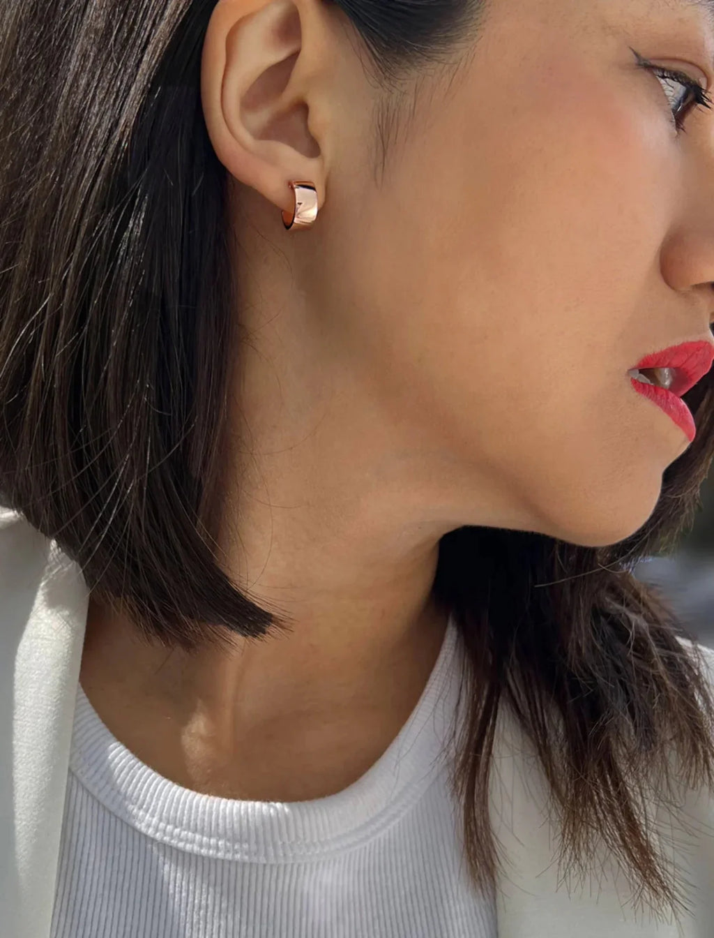 BOSizeSize 18K ROSizeE GOLD OVER SizeTERLING SizeILVER CHUBBY MINI HOOP EARRINGSize