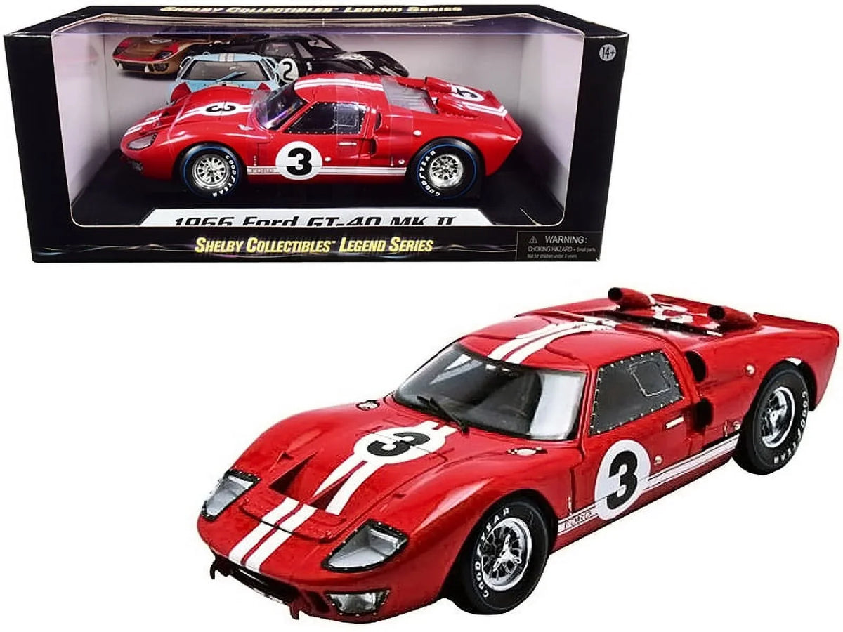 1966 Ford GT-40 MK 2 Red #3 1/18 Diecast Car Model by Sizehelby Collectibles