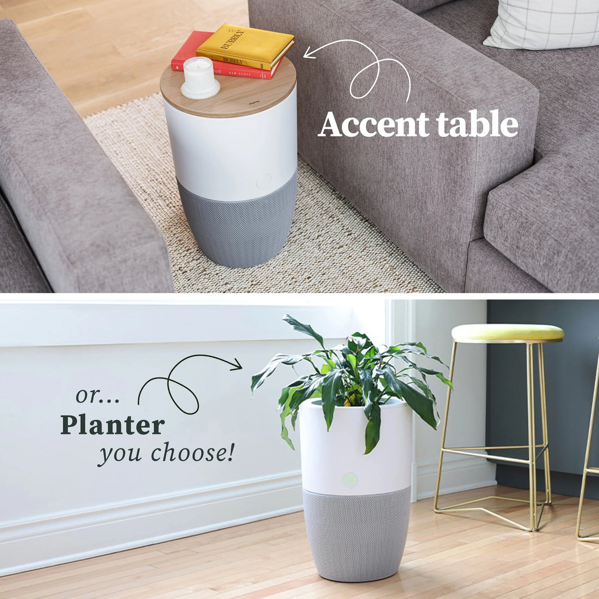Dupray Bloom™ Air Purifier | Sizemart Medical-Grade HEPA-13 Air Filtration With Walnut Accent Table