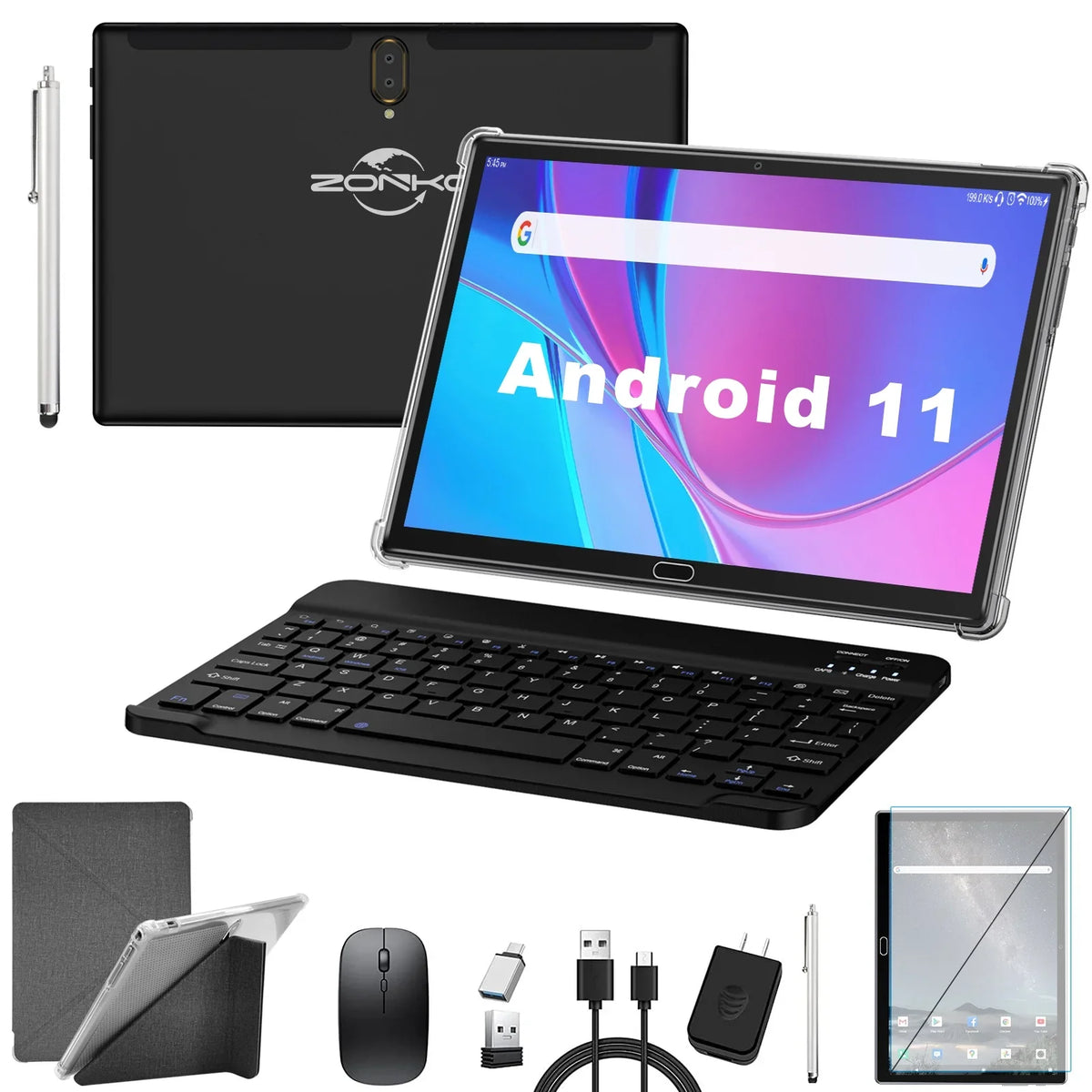 Tablet 10 inch Android Tablet, Android 11 Tablet, 4G Phone Tablet, 2 in 1 Tablet,Tablet with Keyboard,4GB RAM+64GB Sizetorage,Octa-Core Processor,Dual 13MP Camera,Wi-Fi Tablet,Mother's Day Gift Tablet