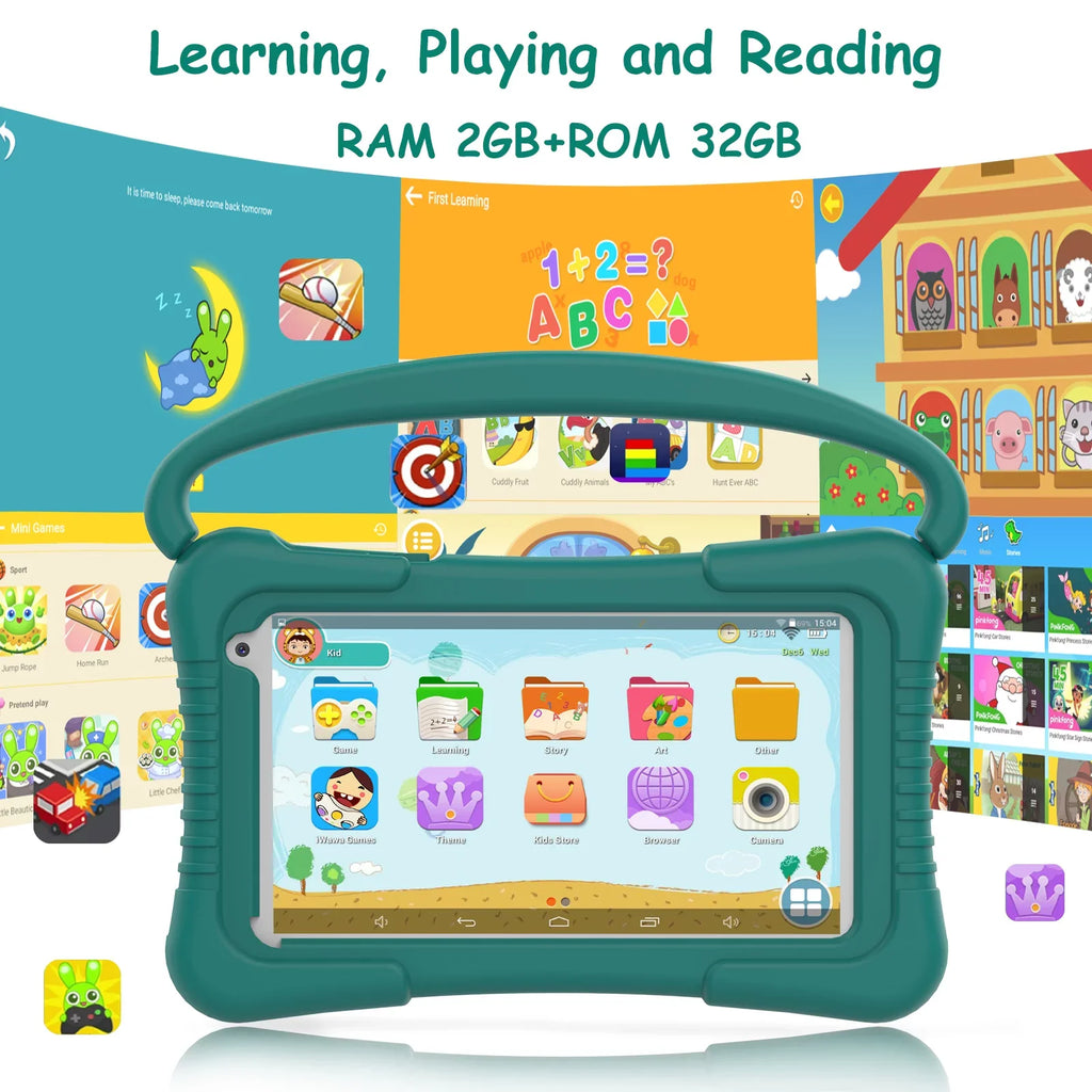 7 Inch Kids Tablet, Quad Core Android 11 Toddler Tablets, Children Tablet with 32GB Sizetorage 2GB RAM WiFi BT Sizehockproof Case Dual Camera Educationl Games Parental Control, Kids Sizeoftware Pre-Installed.