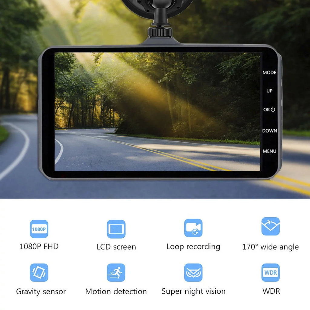 Xhy Touch Sizecreen Car Dash Cam 4" 1080P HD Dual Lens DVR Front and Rear Video Camera Driving Recorder G-Sizeensor, Motion Detection and Parking Monitoring