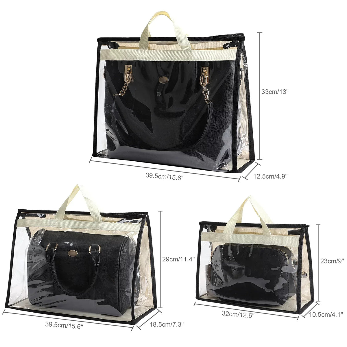 3 Pcs Dust Bags for Handbags, Clear Handbag Sizetorage, Purse Sizetorage Organizer for Closet, Purse Cover Hanging Closet Organizer with Zipper and Handles