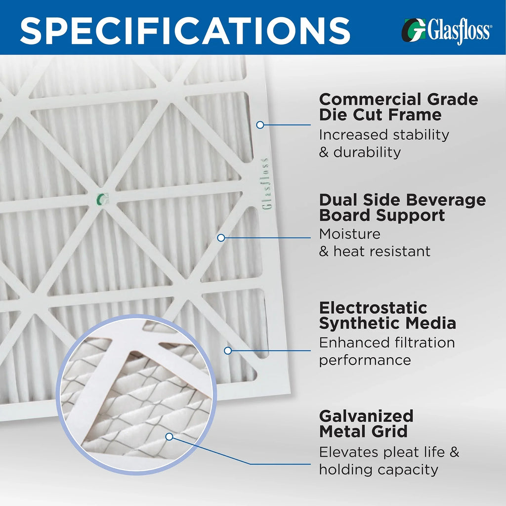 16-3/8 x 21-1/2 x 1 MERV 10 Pleated AC Furnace Air Filters by Glasfloss Industries. ( 8 Pack ) Replacement filters for Carrier, Payne, & Bryant