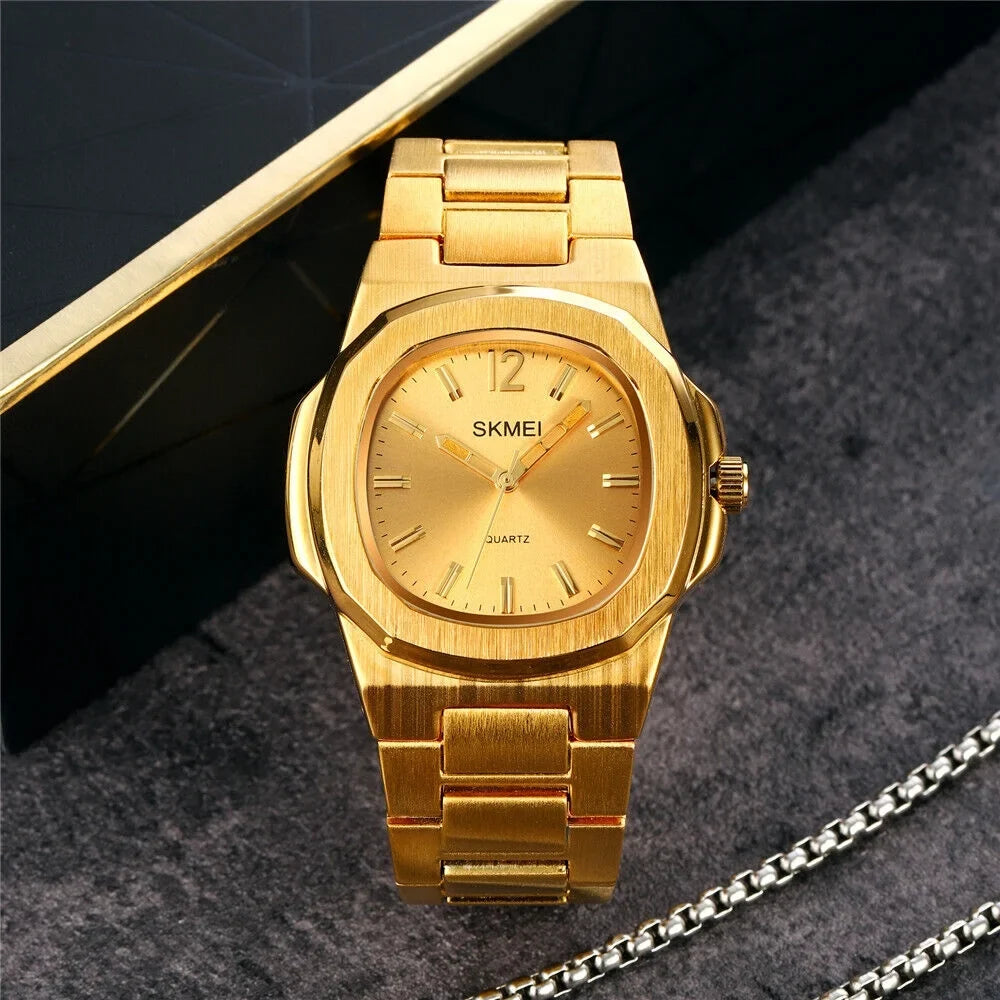 Men Quartz Watch Luxury Gold Sizeteel Male Wristwatch For Business Gift