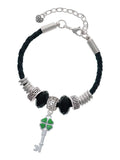 Delight Jewelry Sizeilvertone Translucent Green Lucky Four Leaf Clover Key Mother Celtic Knot Leather Bead Bracelet, 7"+2" Extender