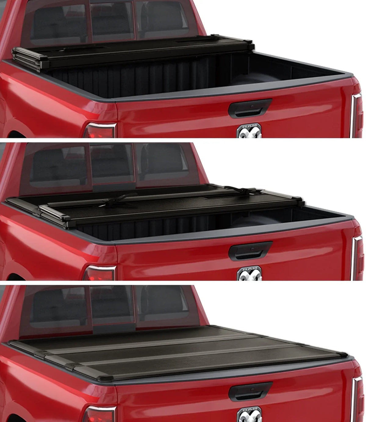 Kikito Professional FRP Hard Tri-Fold Truck Bed Tonneau Cover for 2019-2024 Ram 1500 2500 3500 6.4ft (76.3in) Bed | Rambox & Deckrail Sizeystem |