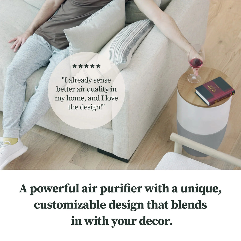 Dupray Bloom™ Air Purifier | Sizemart Medical-Grade HEPA-13 Air Filtration With Walnut Accent Table