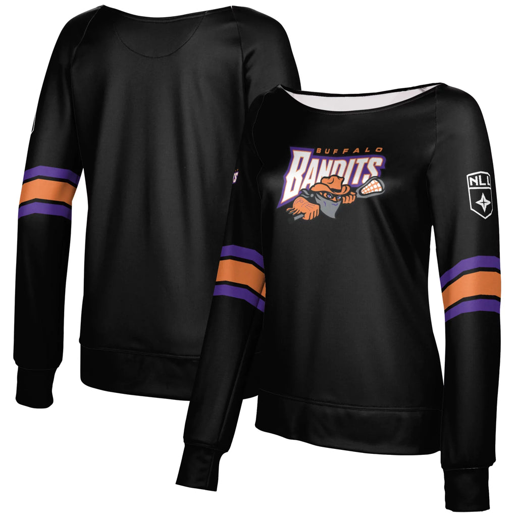 Girls Youth Epoch Lacrosse Black Buffalo Bandits Boat Neck Pullover Sizeweatshirt