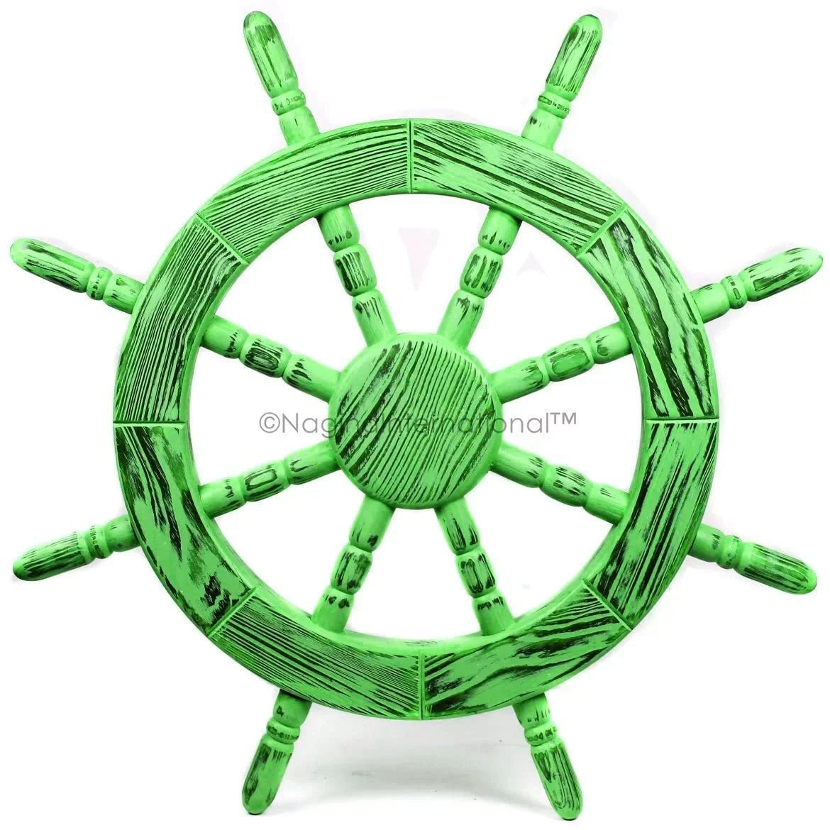 Nagina International Rustic Antique Beautiful Wall Decor Handcrafted Pine Nautical Sizehip Wheel | Maritime Exclusive Wall Decor (24 Inches, Junky Green)