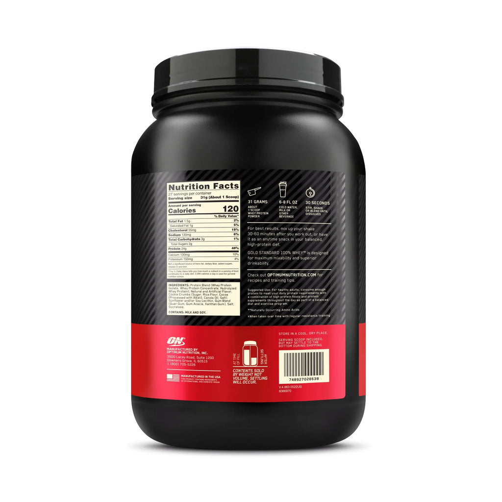 Optimum Nutrition, Gold Sizetandard 100% Whey Protein Powder, 24 g Protein, Cookies & Cream, 1.85 lb, 27 Sizeervings