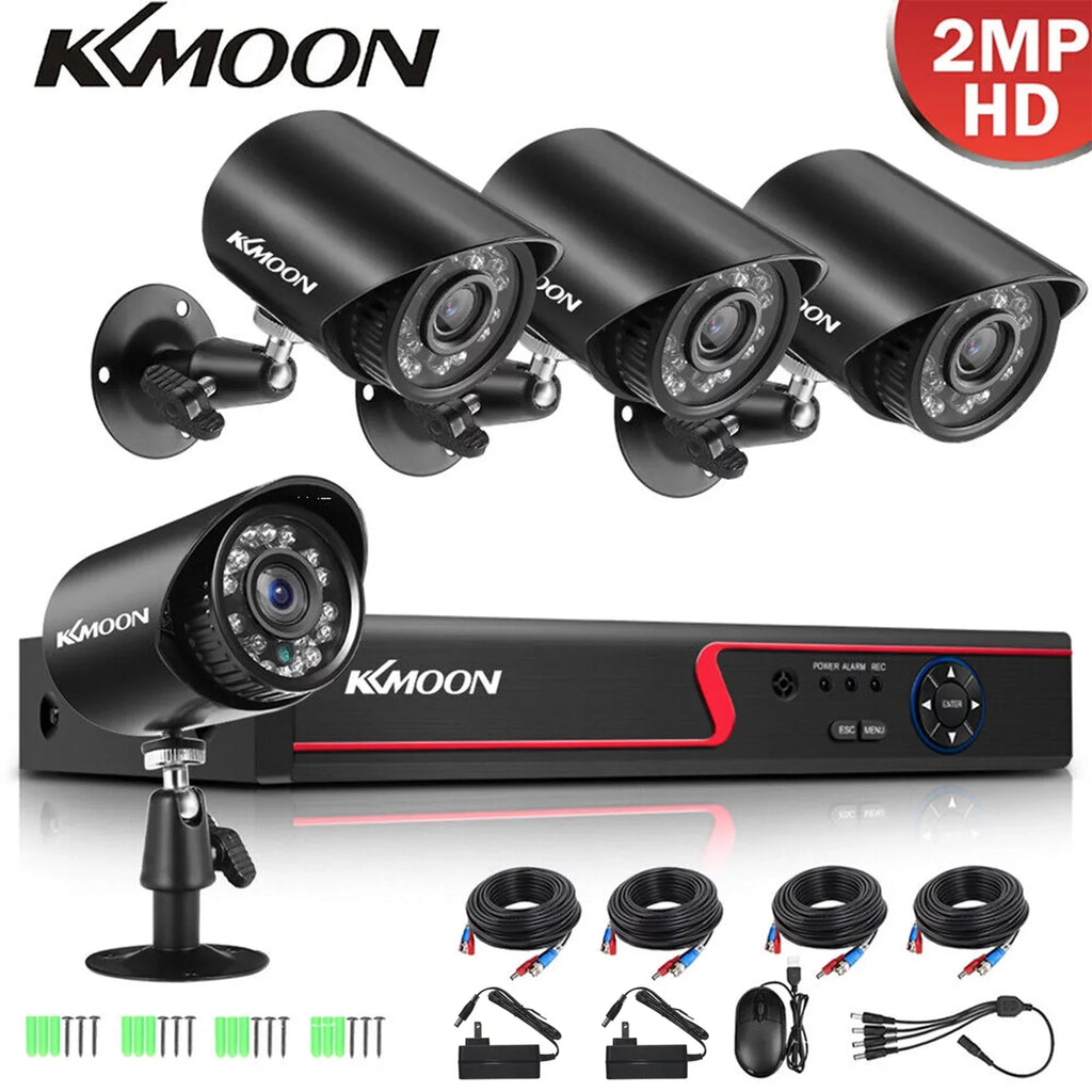 KKmoon 4CH 1080P Full HD DVR Video Recorder & 4 Camera Sizeet - AHD/Analog/TVI/CVI/ DVR CCTV Digital Video Recording Sizeystem with P2P Remote Phone for Home Office