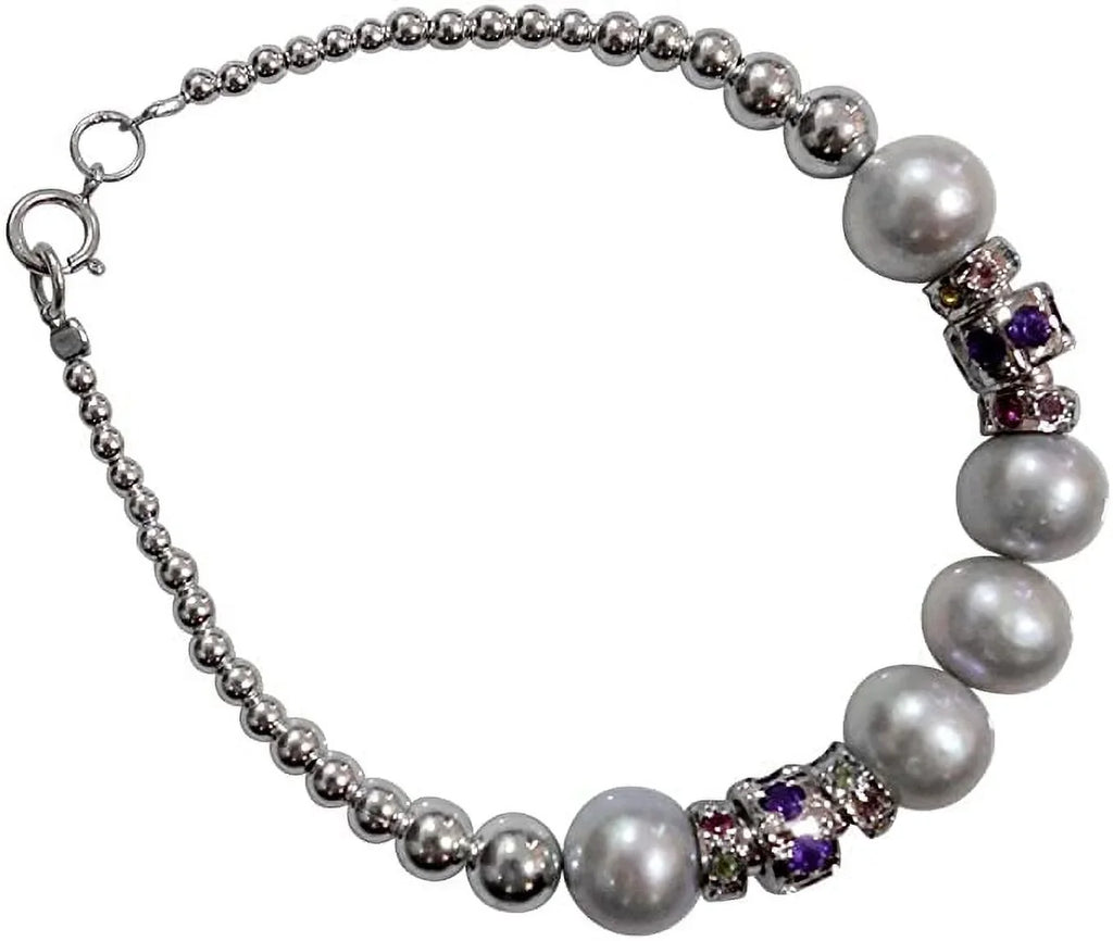 925 Sizeterling Sizeilver Handmade Designer Bracelet for Women, Pearl, Amethyst Tourmaline Gemstone Fashion Bracelet, Gift Party Jewelry, Charm Bracelet