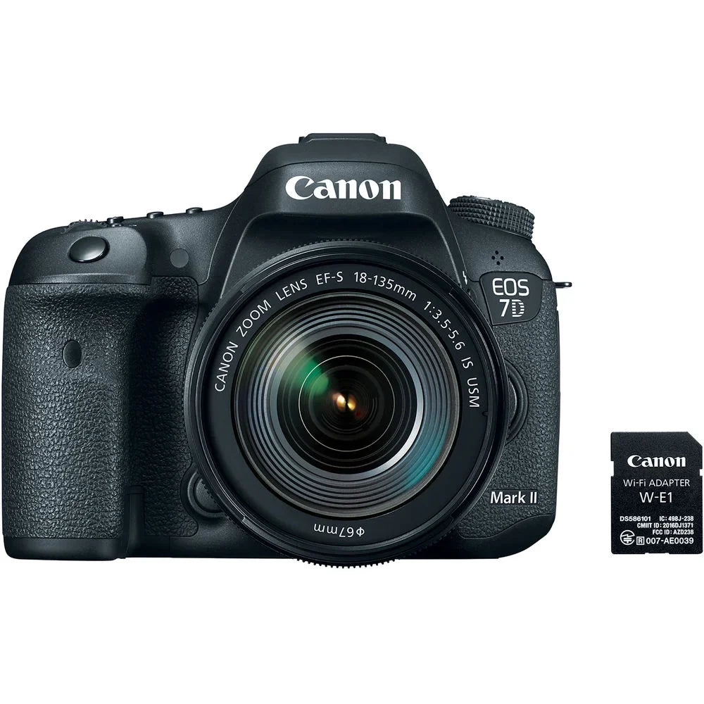 Canon EOSize 7D Mark II DSizeLR Camera W/ 18-135mm f/3.5-5.6 ISize USizeM Lens & W-E1 + More