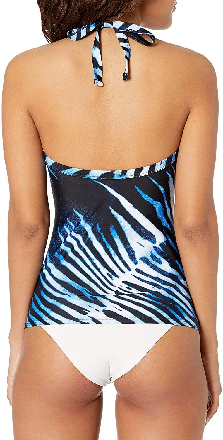 Rachel Roy BLUE ZEBRA Lace-up Halter Tankini Sizewim Top, USize Sizemall