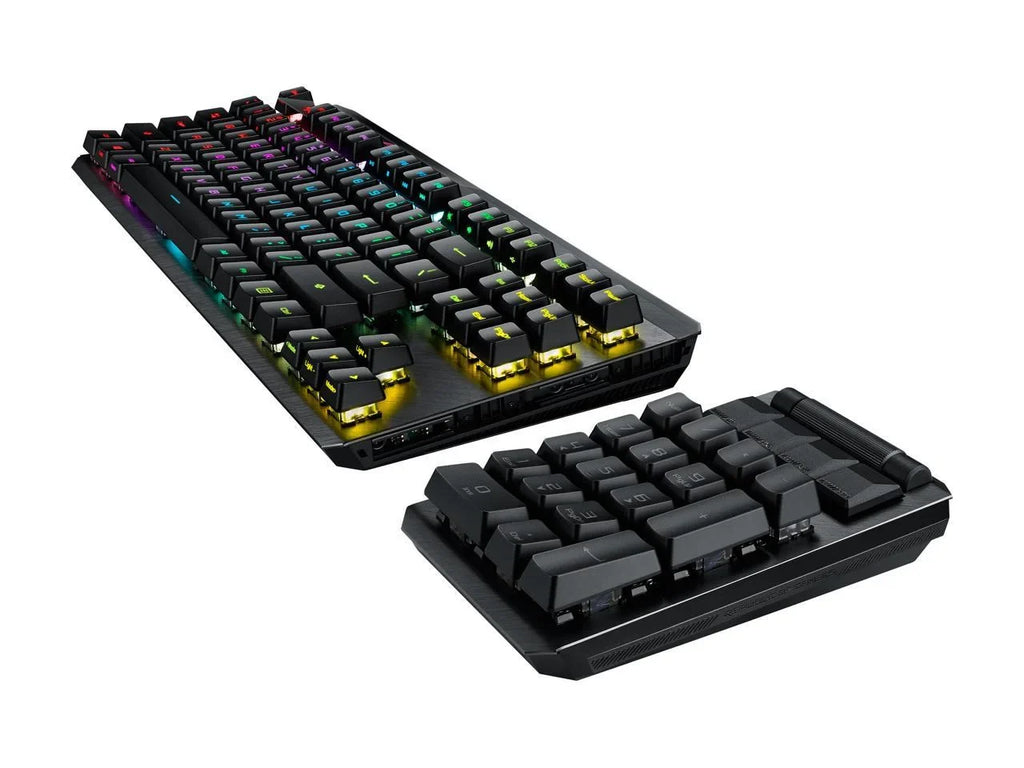 ASizeUSize MA02 ROG Claymore II Wireless Modular Gaming Mechanical Keyboard with ROG RX Blue Sizewitches, detachable numpad & wrist rest