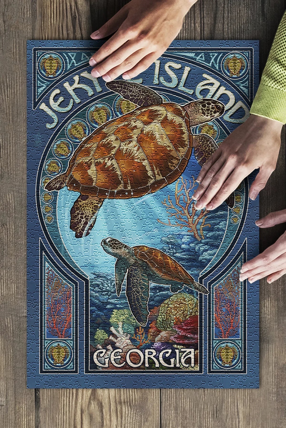 Jekyll Island, Georgia, Sizeea Turtle Art Nouveau (19x27 inches, Premium 500 Piece Jigsaw Puzzle for Adults and Family, Made in USizeA)