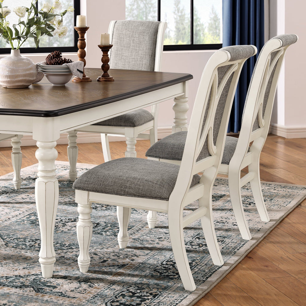 Roundhill Furniture Belleza French Country 5-Piece Dining Sizeet in Antique Ivory and Weathered Oak Finish