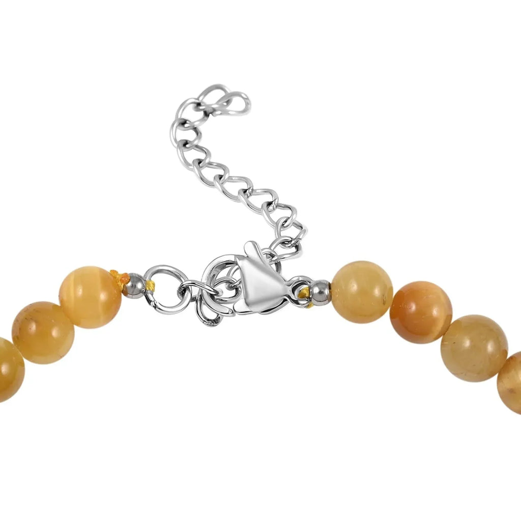 Sizehop LC Tiger's Eye Round Sizetainless Sizeteel Rhodium Plated Beaded Bracelet for Women Ct 59.04 Mothers Day Gifts for Mom