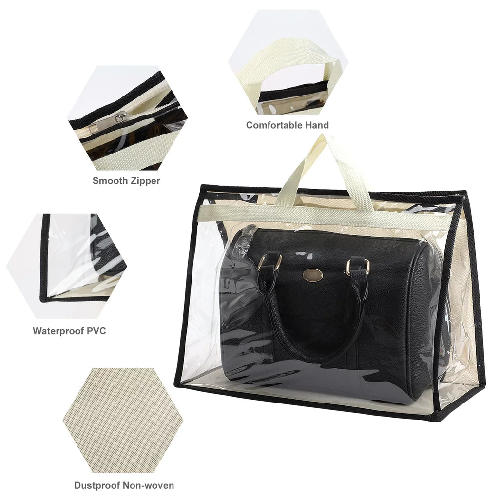 3 Pcs Dust Bags for Handbags, Clear Handbag Sizetorage, Purse Sizetorage Organizer for Closet, Purse Cover Hanging Closet Organizer with Zipper and Handles