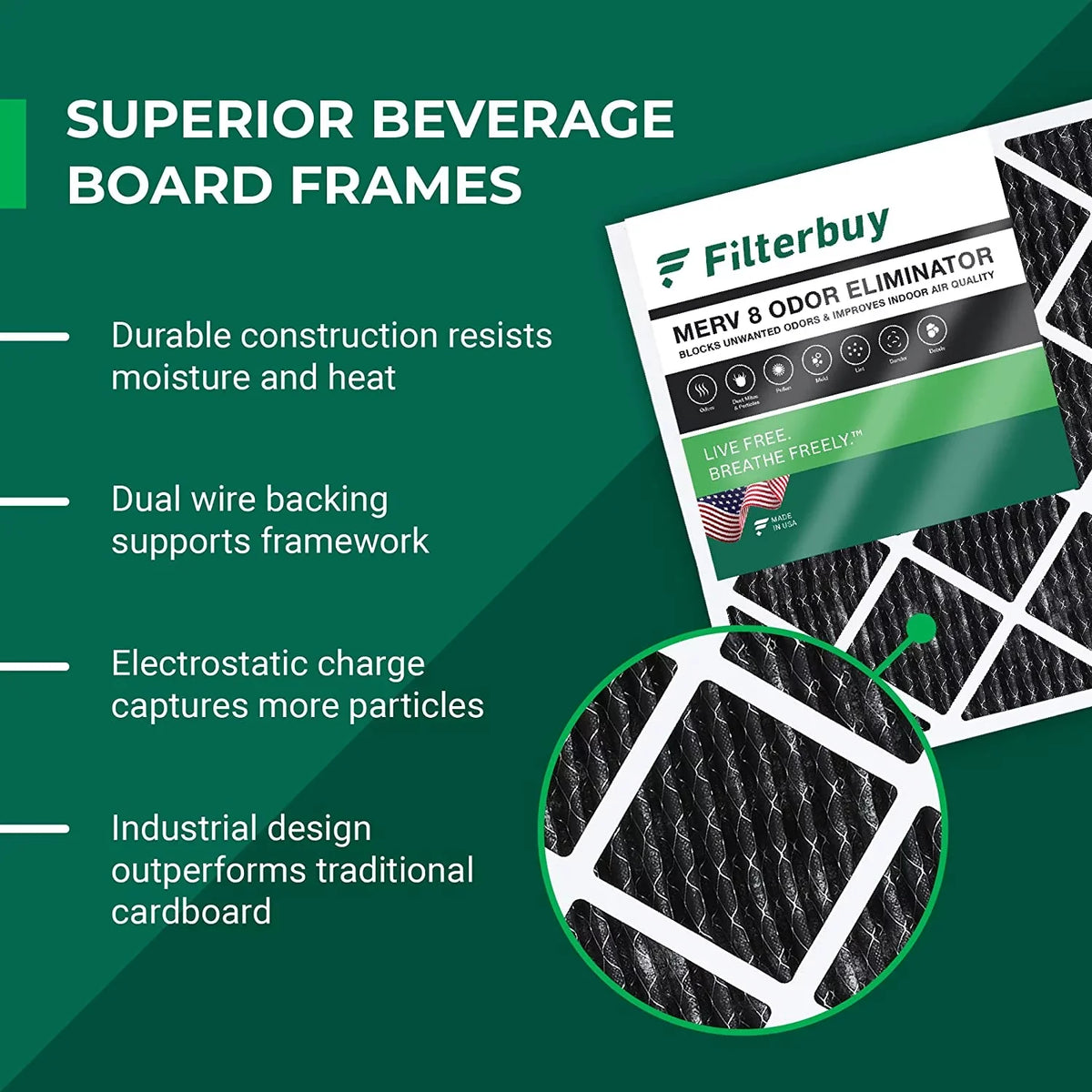 Filterbuy 14x24x1 MERV 8 Odor Eliminator Pleated HVAC AC Furnace Air Filters with Activated Carbon (1-Pack)